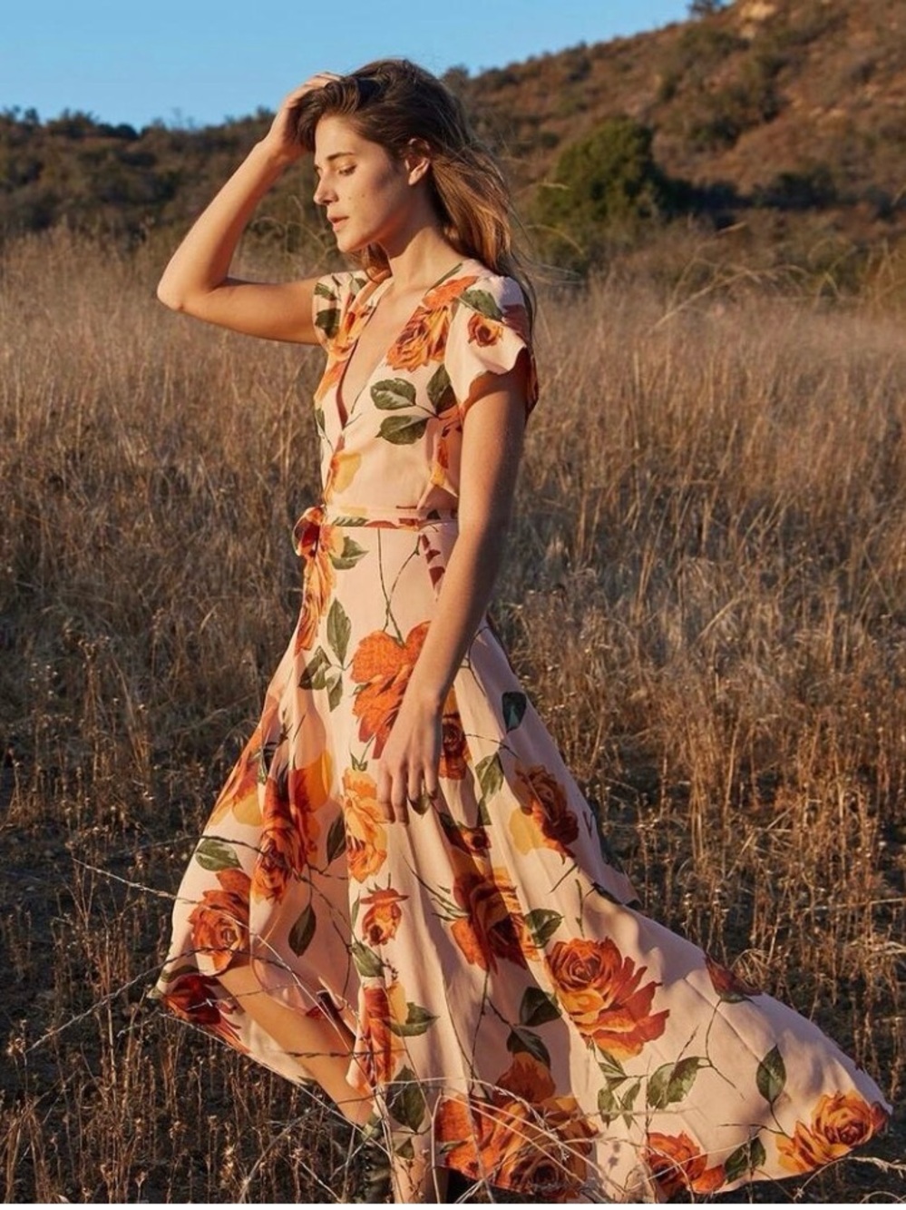 Christy Dawn the Lincoln Autumn Wrap Dress. Floral wrap around with hi low hem
